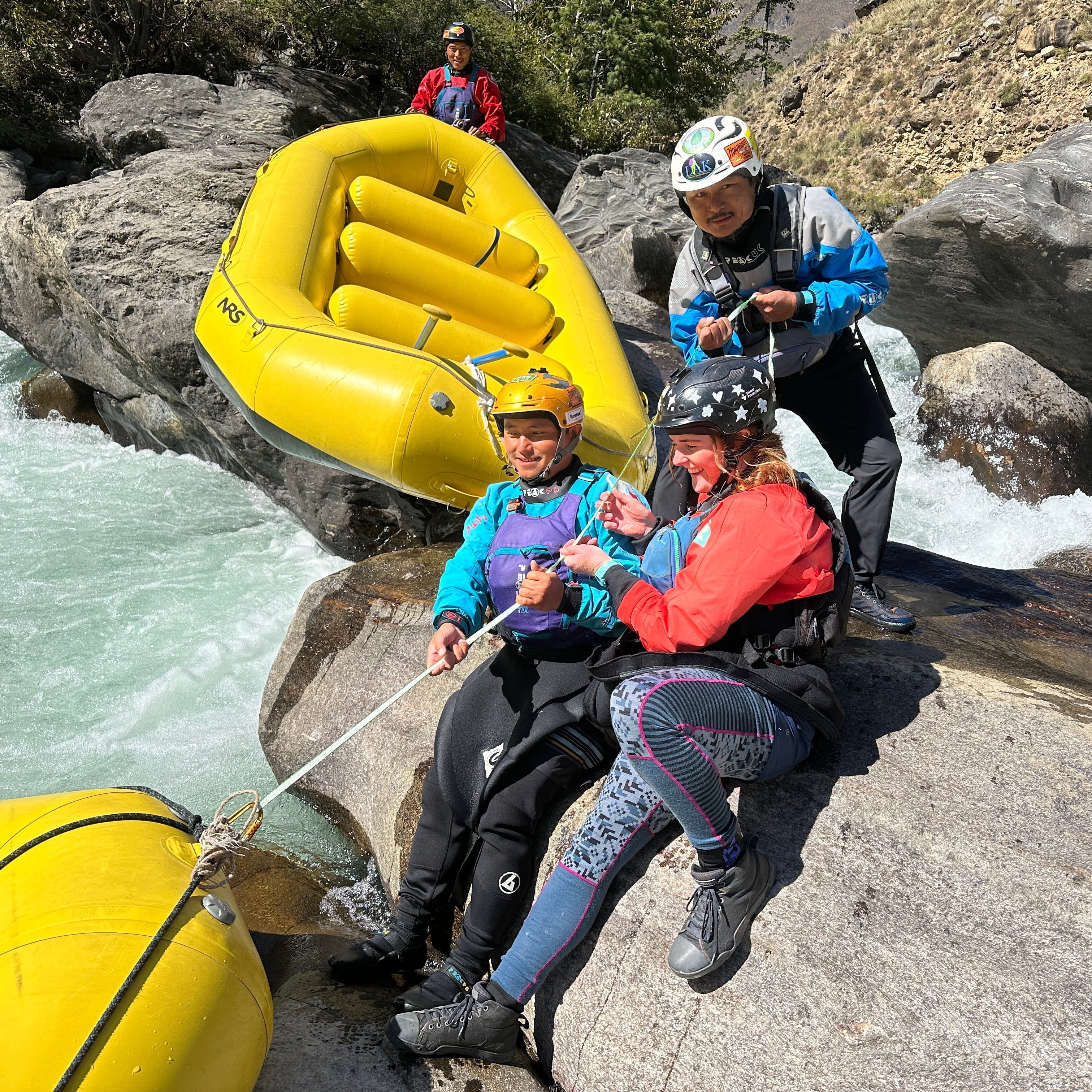 River Hardware rafting flip line, durable safety rope with handles for rafting and water rescue activities.