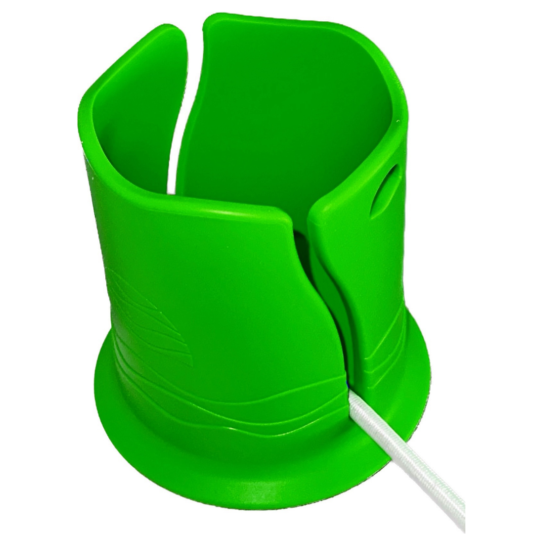 Green Floatsup® Cup Drink Holder designed for sporting goods, securely holding cups during outdoor activities and sports events.