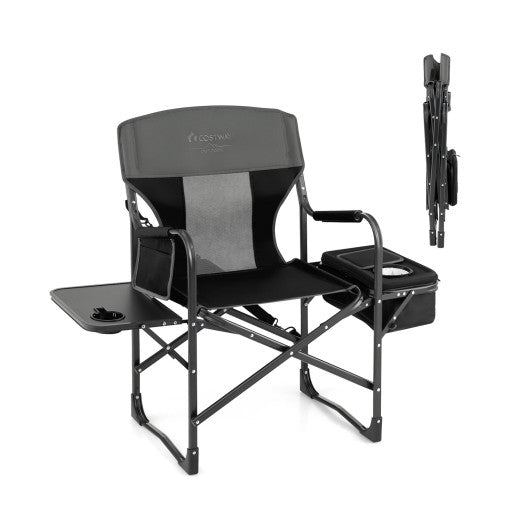 Folding Camping Directors Chair with Cooler Bag and Side Table-Black - OVERLANDERS Outfitter