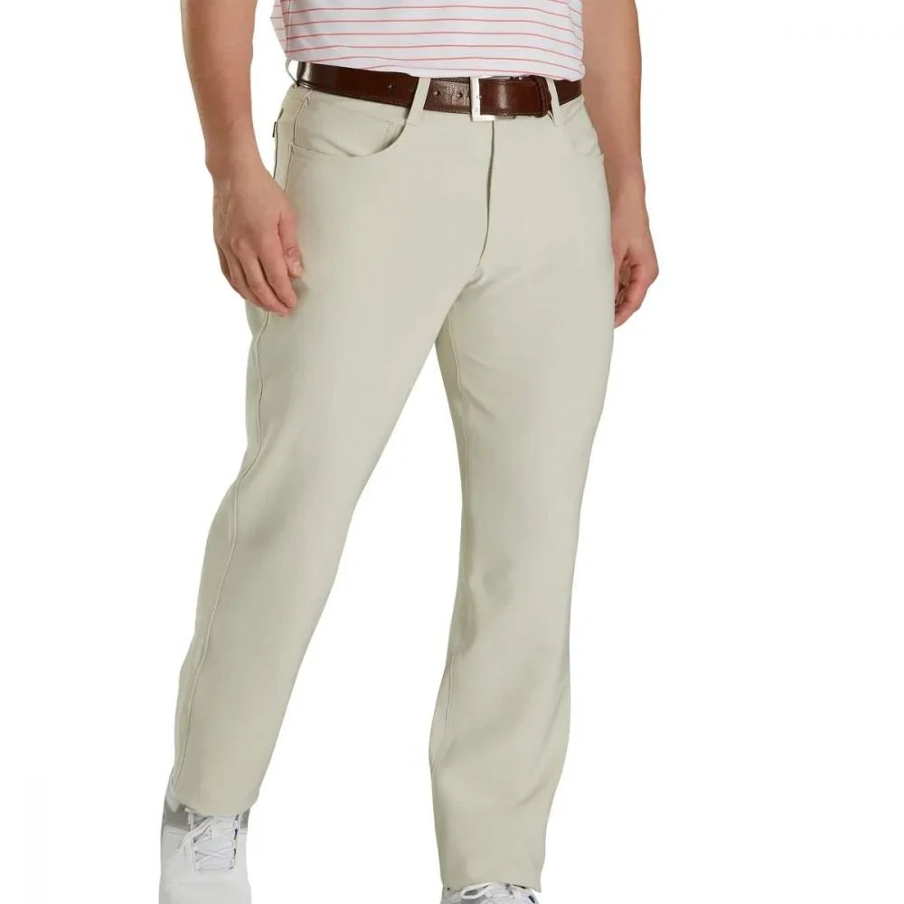 FootJoy men's 5-pocket stone golf pants by ParWestGolf, showing the comfortable fit and classic design.
