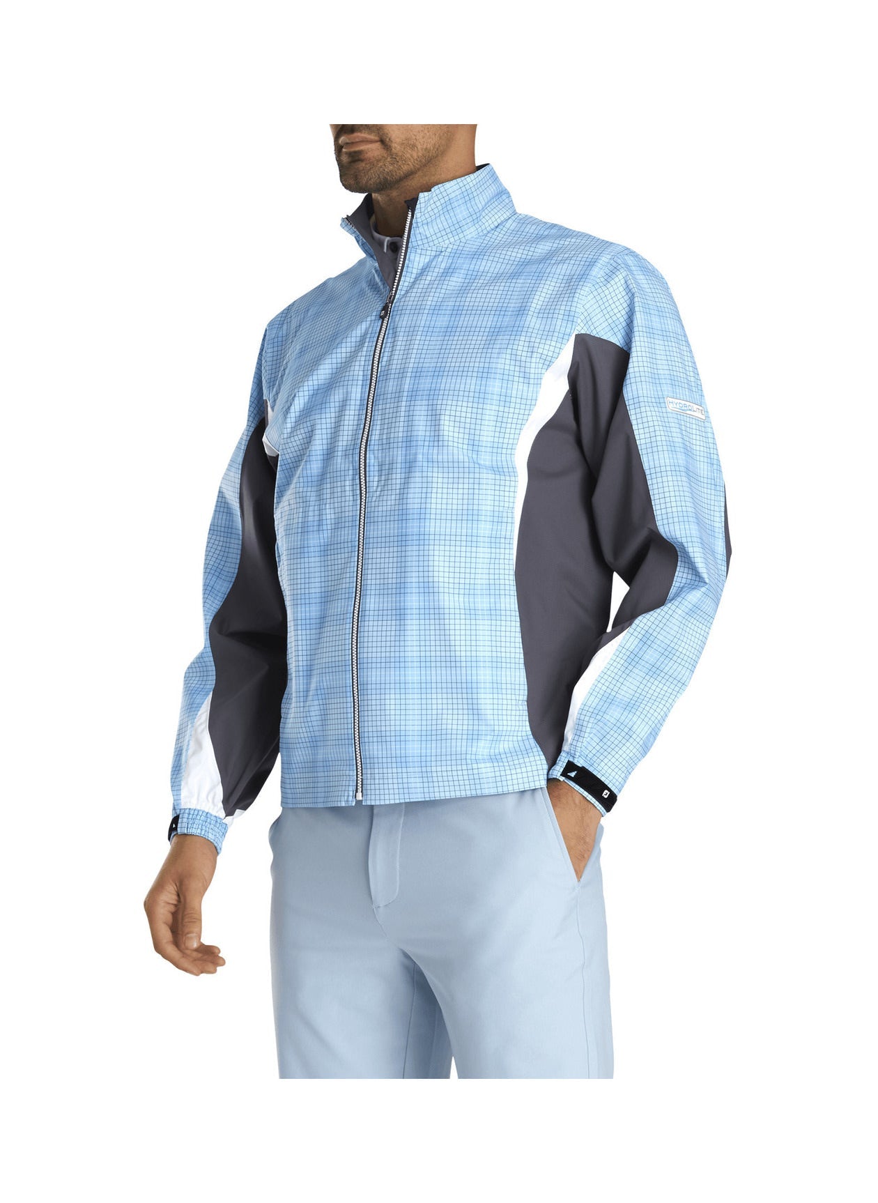 FootJoy Men's HydroLite golf rain jacket in lightweight waterproof fabric, perfect for staying dry on the course.