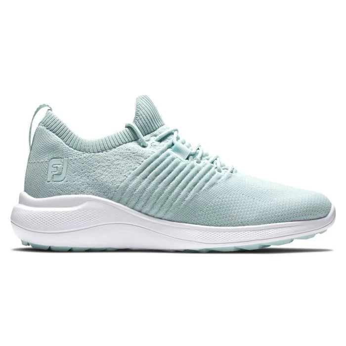 FootJoy Women's Flex XP golf shoes in black and white with sporty design, designed for comfort and performance on the course.