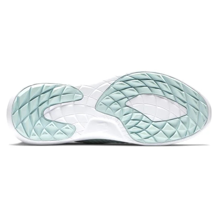 FootJoy Women's Flex XP golf shoes in black with white accents, featuring breathable mesh and supportive rubber outsole.