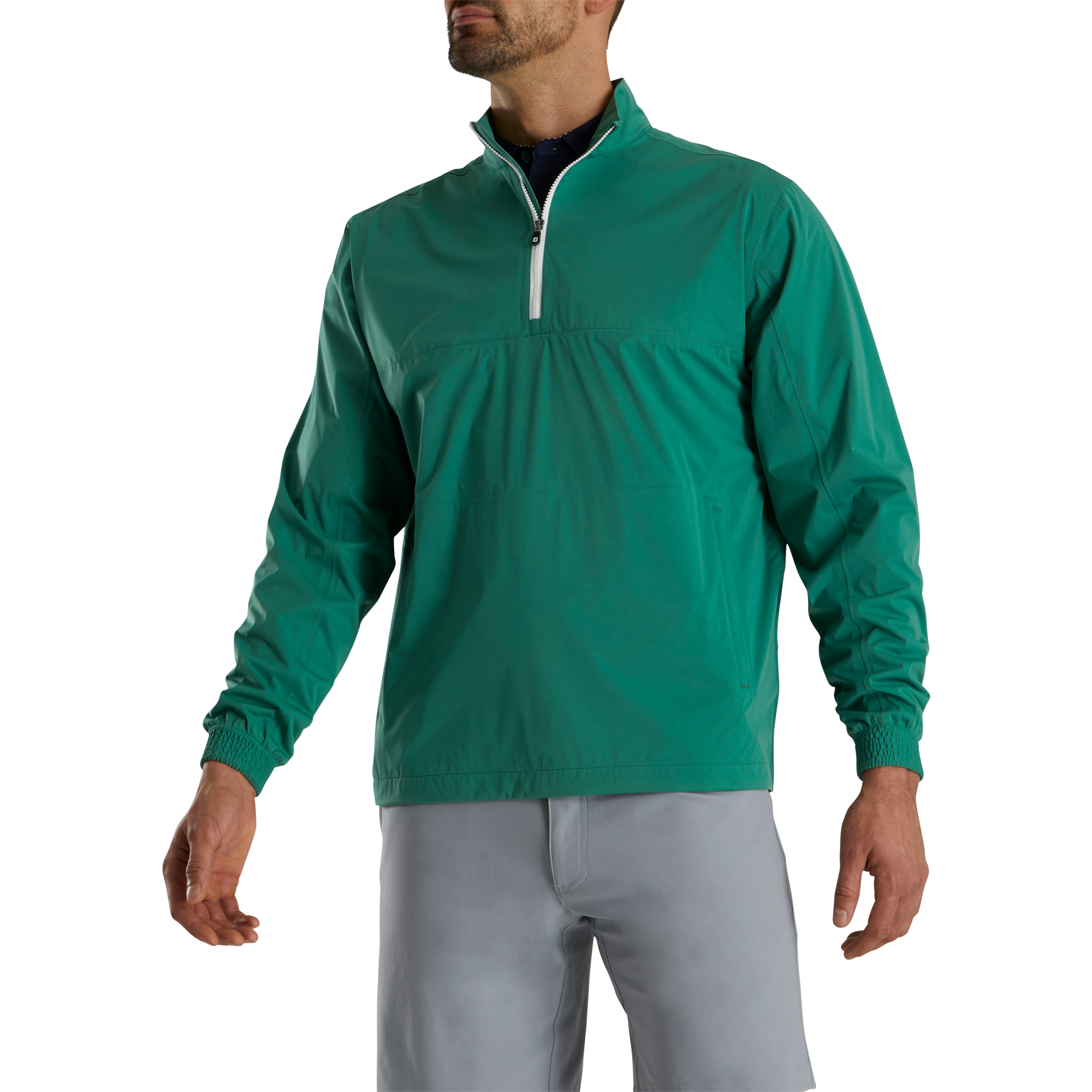 Footjoy HydroKnit Pullover in navy, lightweight golf clothing with a high collar and moisture-wicking fabric, designed by ParWestGolf.
