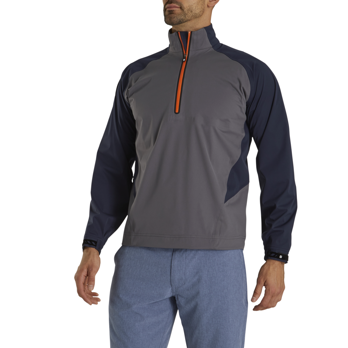 Footjoy HydroKnit Pullover, waterproof golf clothing from ParWestGolf, shown in a close-up image of the pullover's fabric.