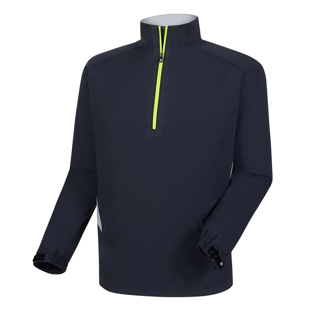 Footjoy HydroKnit pullover in gray, lightweight golf clothing with waterproof material, designed for outdoor weather protection.