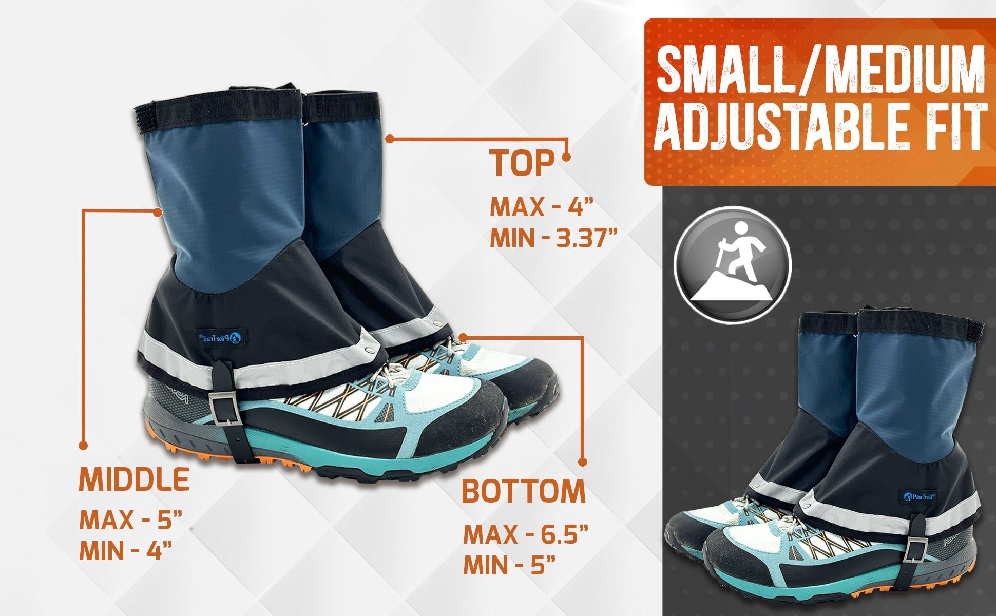 Pike Trail Mid Length Gaiters Small/Medium Adjustable Fit - OVERLANDERS Outfitter