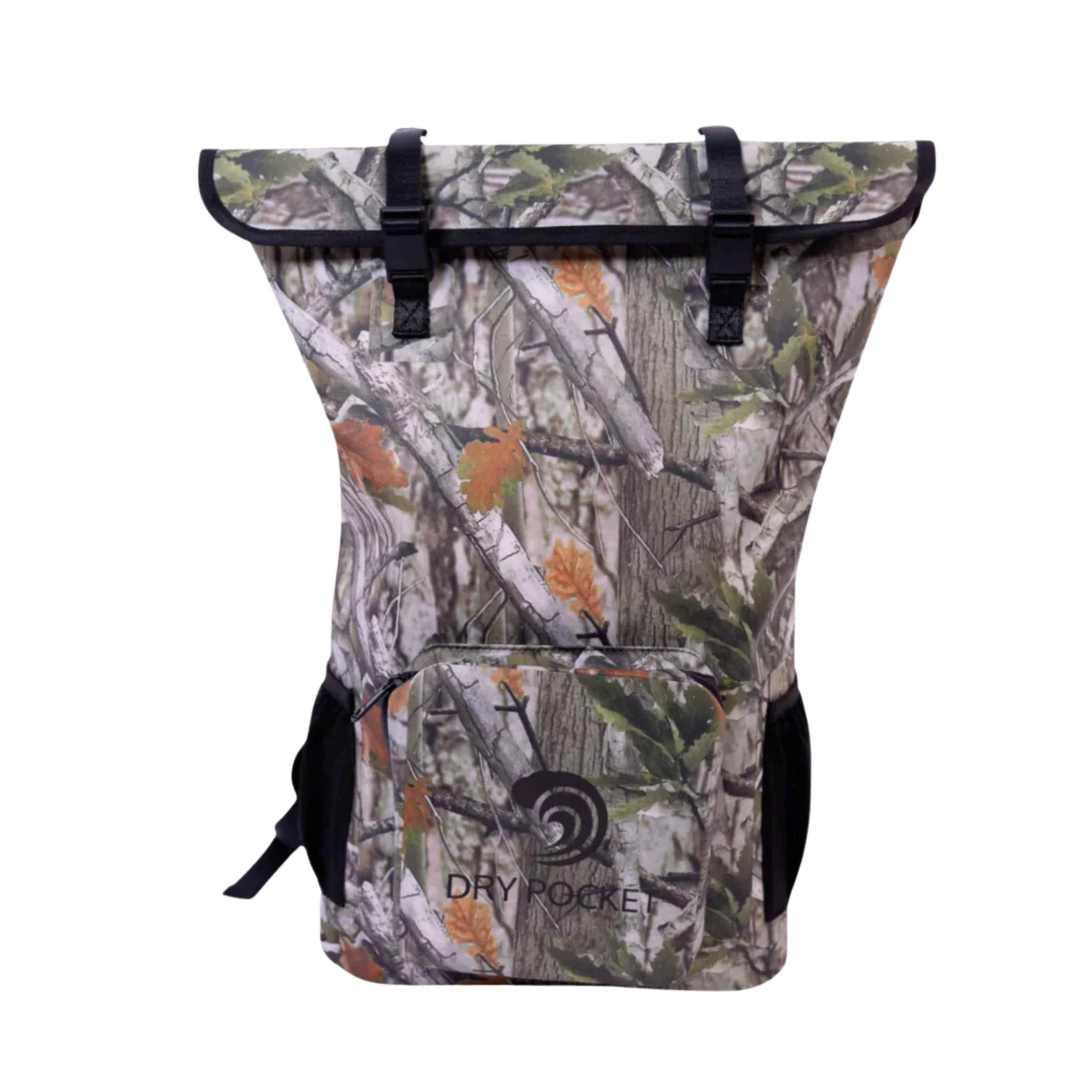 Forest camo waterproof floating dry bag by Dry Pocket, lightweight luggage and bag for outdoor water activities.