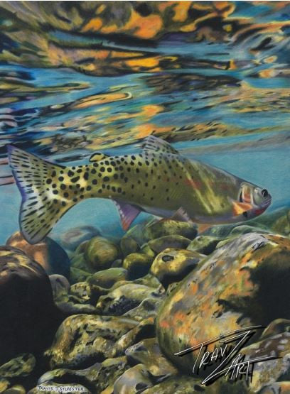 Men's Sun Protective Fishing Shirt Arctic Blue/Freestone Cutthroat Trout - OVERLANDERS Outfitter