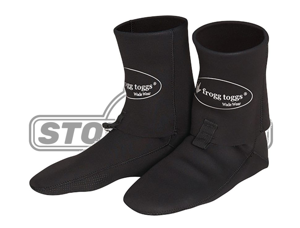 Frogg Toggs neoprene booties by Stone Creek Outfitters, featuring waterproof material and secure ankle closures for outdoor activities.
