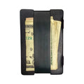 Black full grain leather card wallet by Recycled Firefighter showing multiple card slots and sleek design.