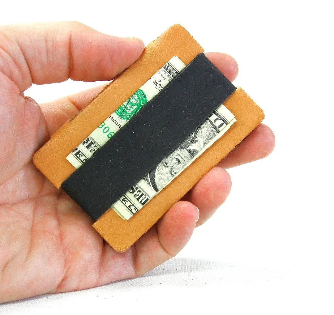 Full grain leather card wallet by Recycled Firefighter showing multiple card slots and sleek design.