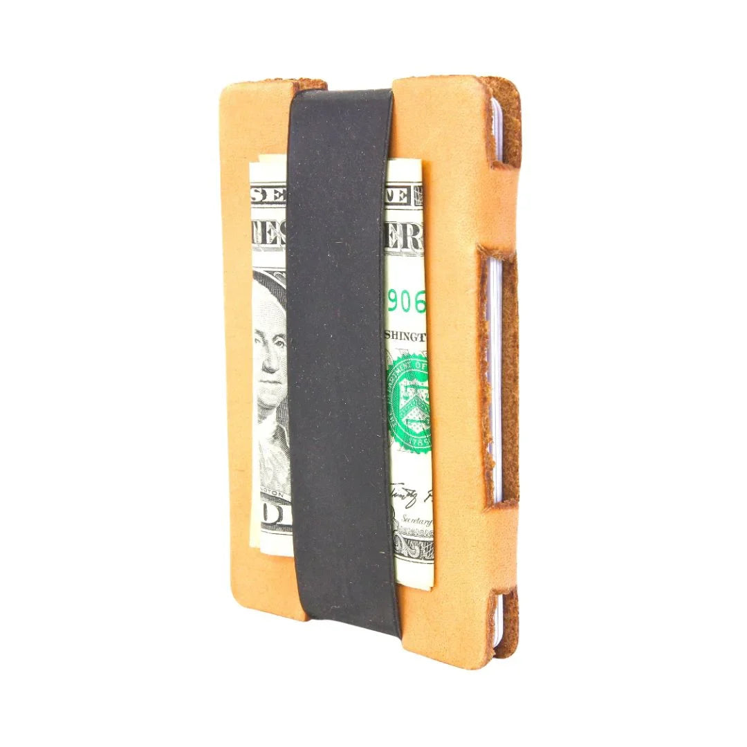 Recycled Firefighter full grain leather card wallet showing multiple card slots and sleek compact design