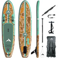 11'0" Tamarack Sage paddleboard by Further Customs, showcasing the sleek paddleboard with vibrant green color and textured deck.