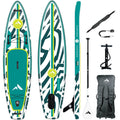 Turquoise 11'3" Podium paddleboard by Further Customs, shown on water with a sleek design and textured deck surface.