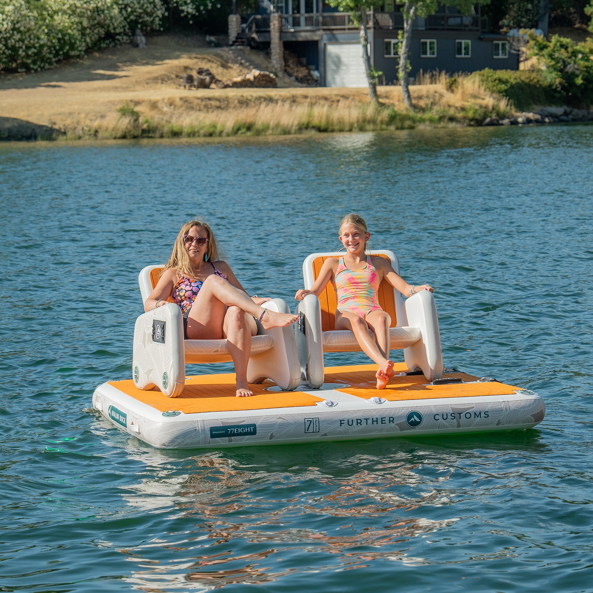 Inflatable Captain's Chair by Further Customs, featuring a sturdy design ideal for relaxing on water or at the dock.