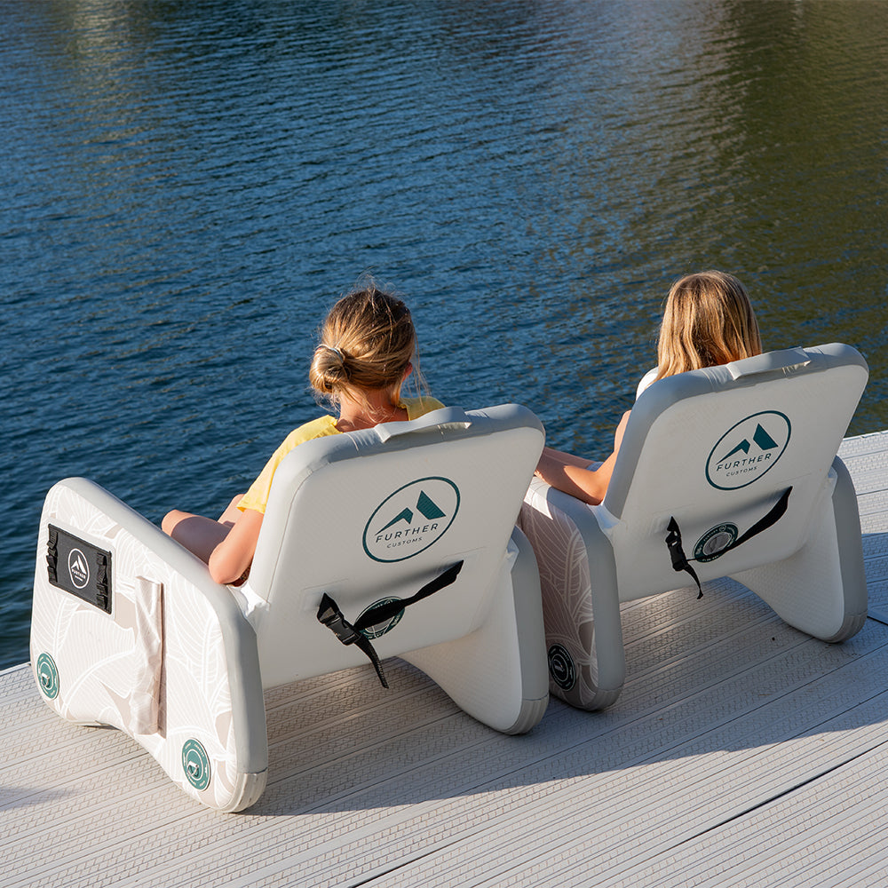 Inflatable Further Customs Captains Chair with a comfortable design, perfect for outdoor relaxation and seating.