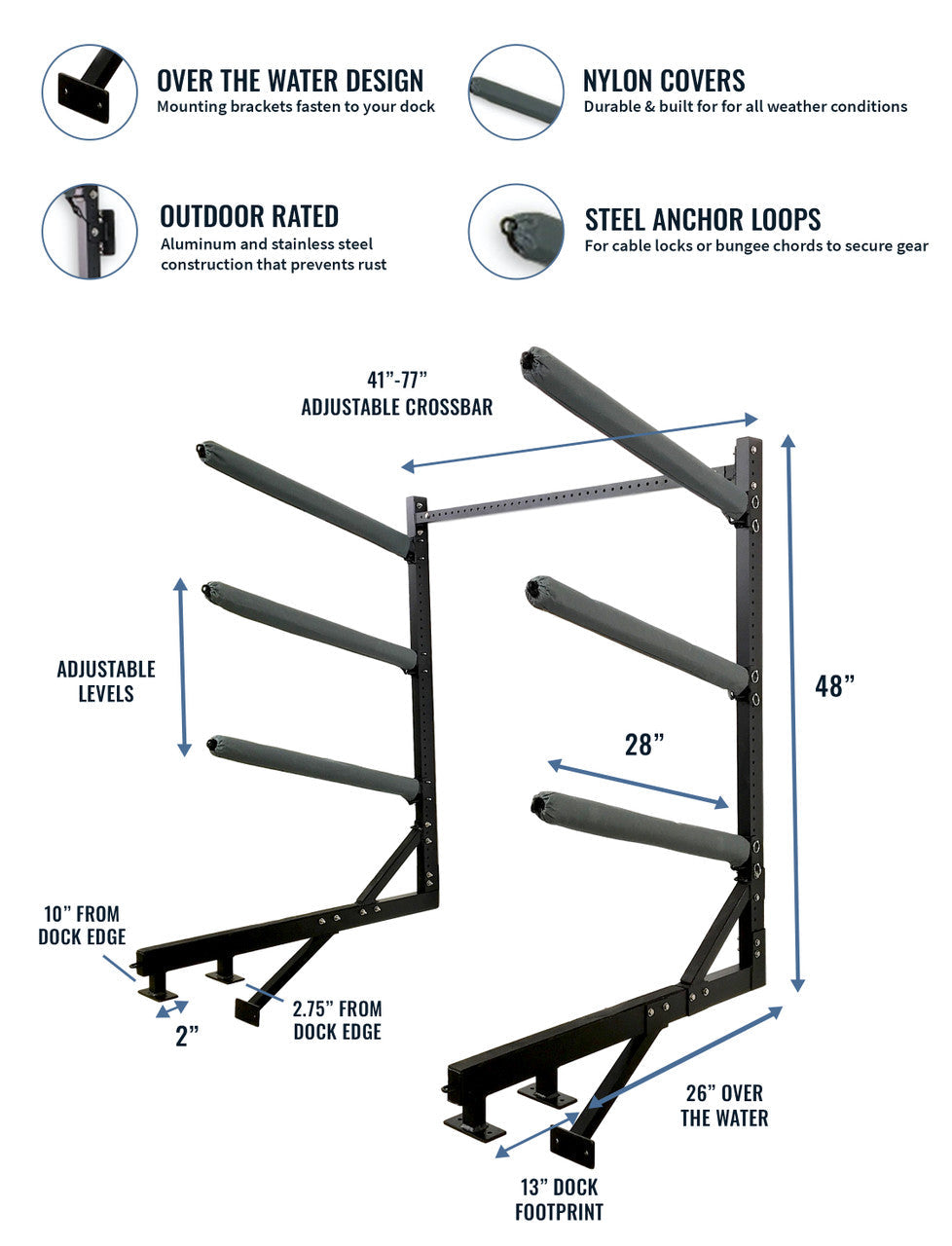 Broadwater Paddleboard Dock Rack | Over The Water Storage | 4 Levels - OVERLANDERS Outfitter