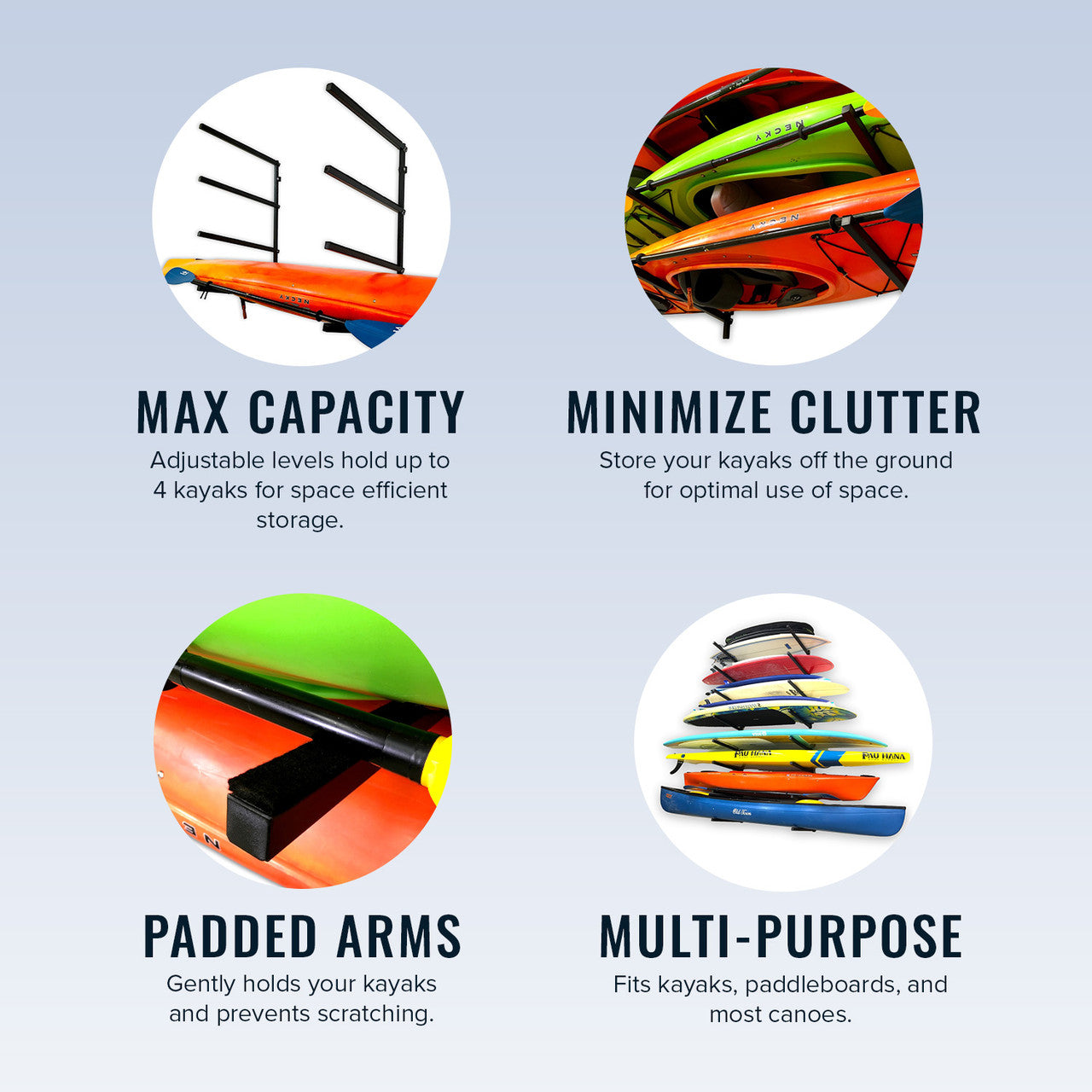 Outdoor Wall Rack |  46 Inch Adjustable Height | Kayak & SUP - OVERLANDERS Outfitter