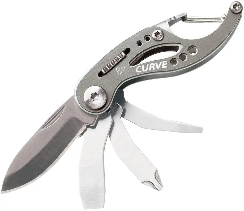 Gerber Curve Mini Tool in a sleek design, showcasing its compact size and multi-functional features for outdoor use.