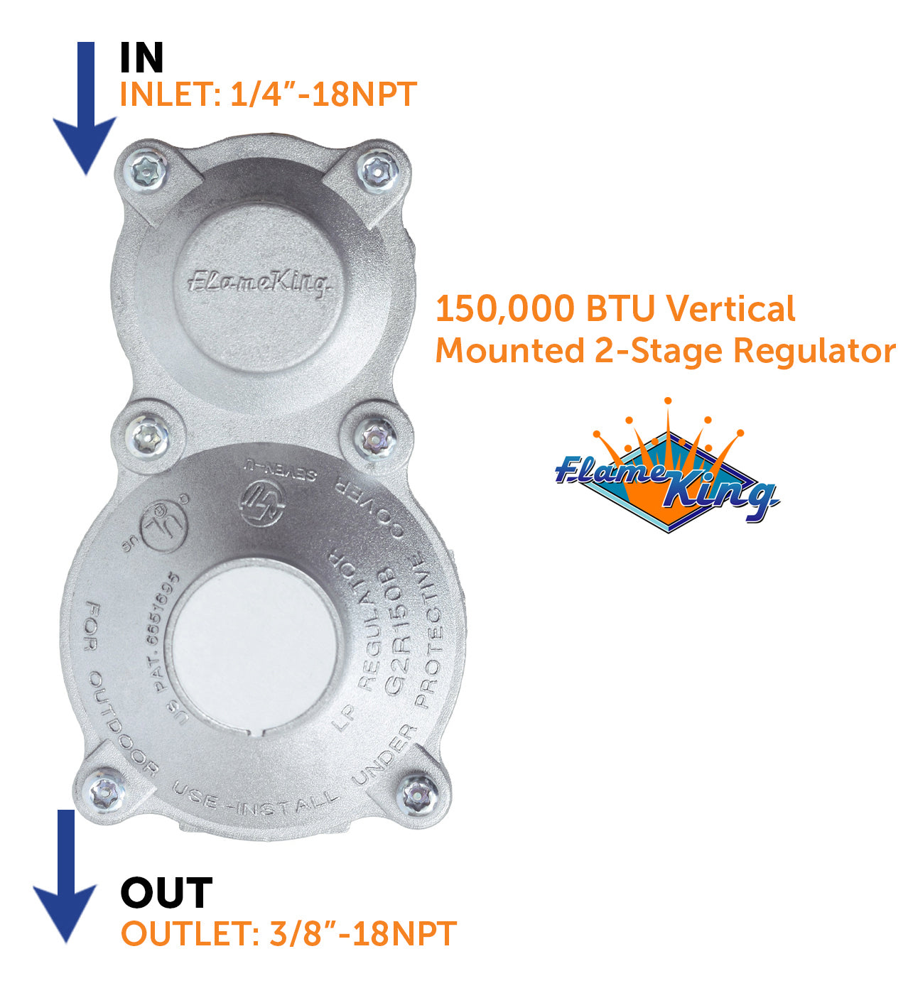 Flame King 2-Stage 150,000 BTU Propane LP Vertical Super Compact Regulator