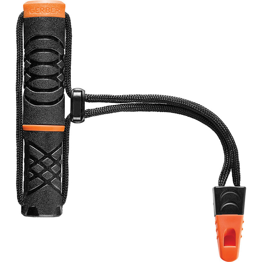 Gerber Firestarter tool with a rugged design, featuring a durable handle and striking surface for outdoor use.