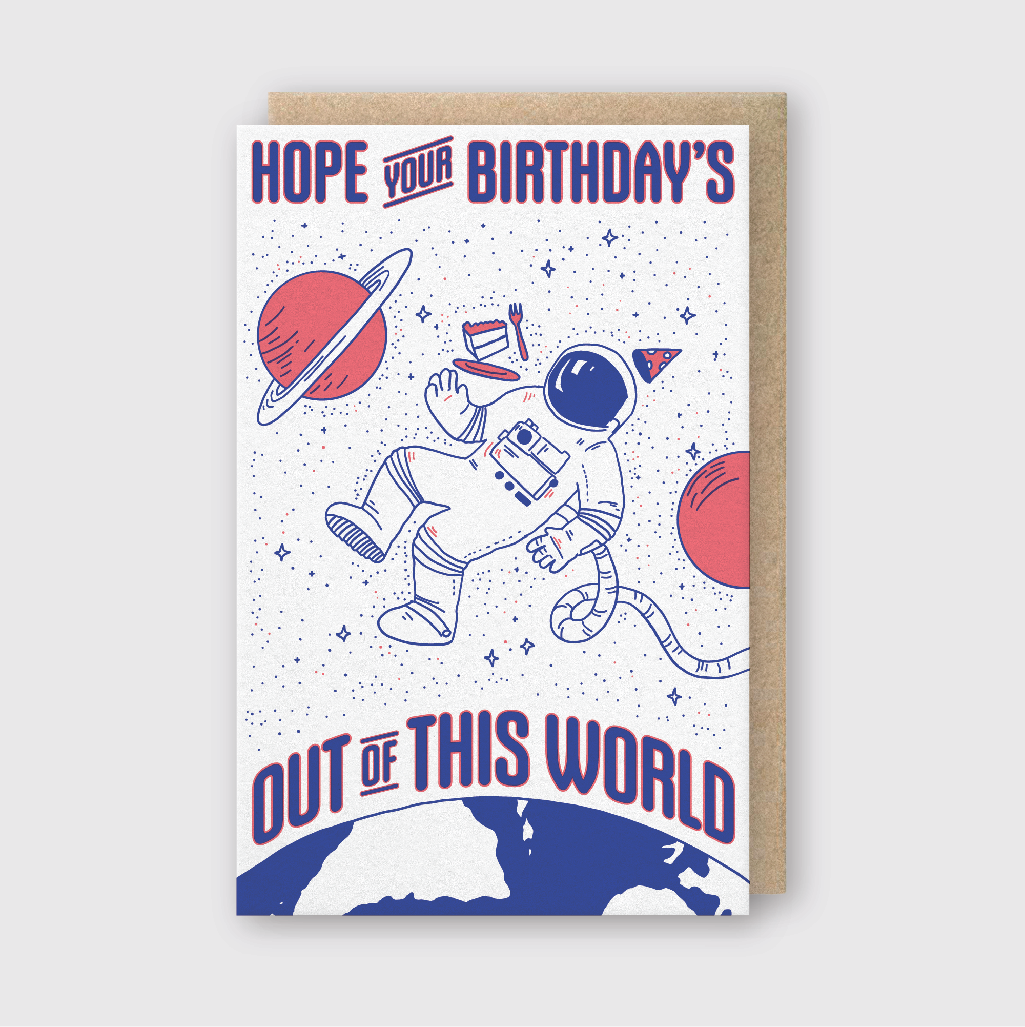 Father's Day greeting card featuring a space-themed design by Pike Street Press, with colorful illustrations and out-of-this-world imagery.