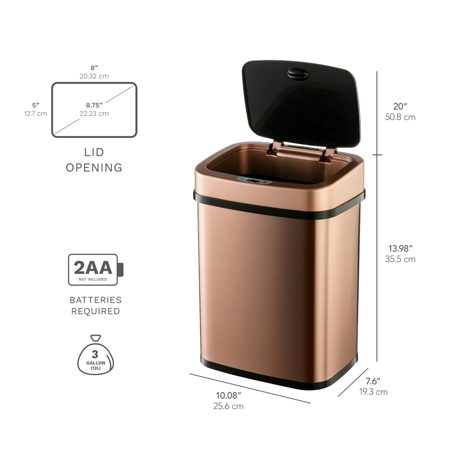 HomePacific 3-gallon stainless steel trash can with copper gold finish, motion sensor, touchless kitchen waste bin.