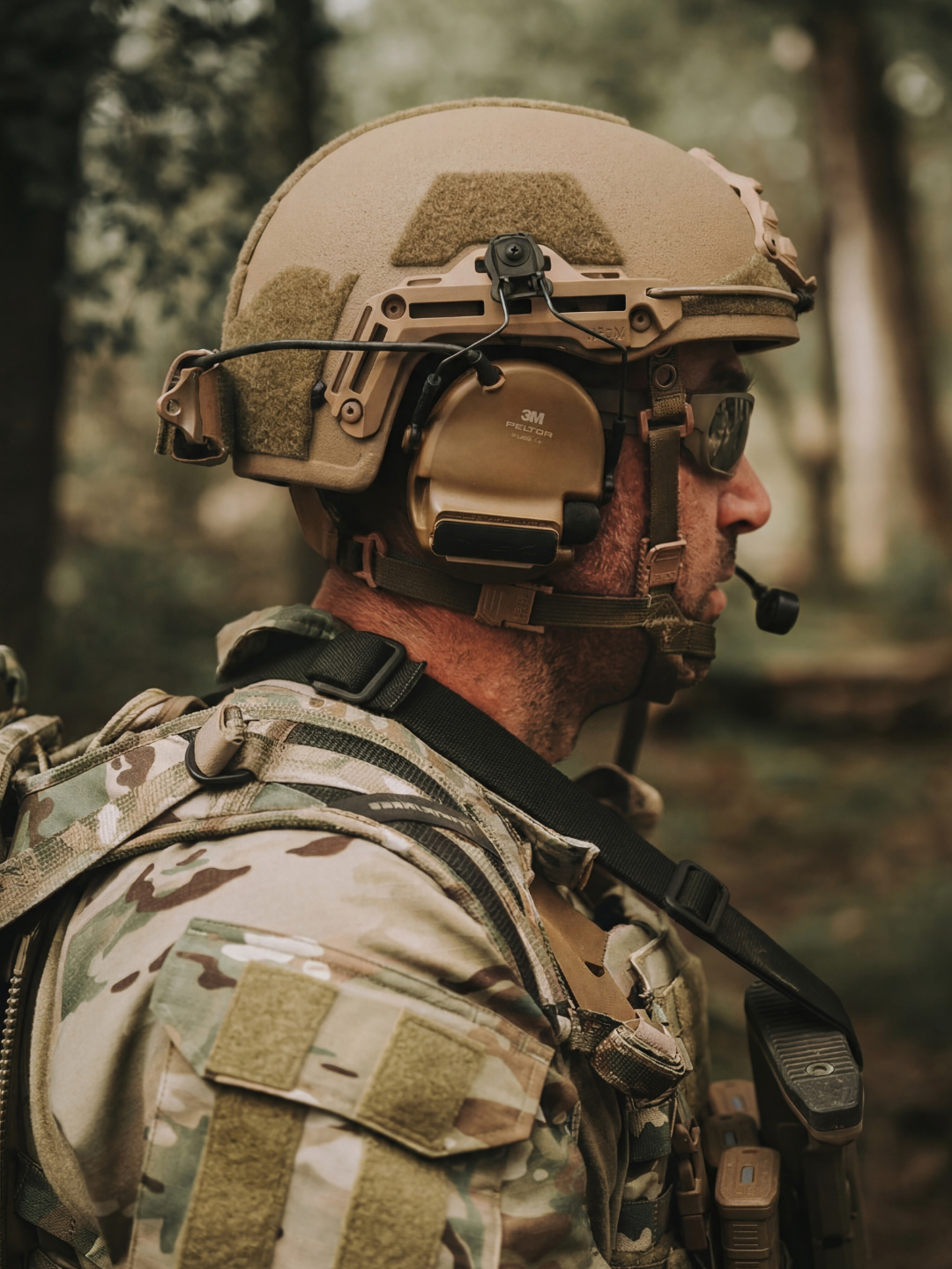 Hard Head Veterans ATE GEN2 ballistic helmet in tan, NIJ IIIA high-cut design with impact-resistant hard shell and adjustable straps.