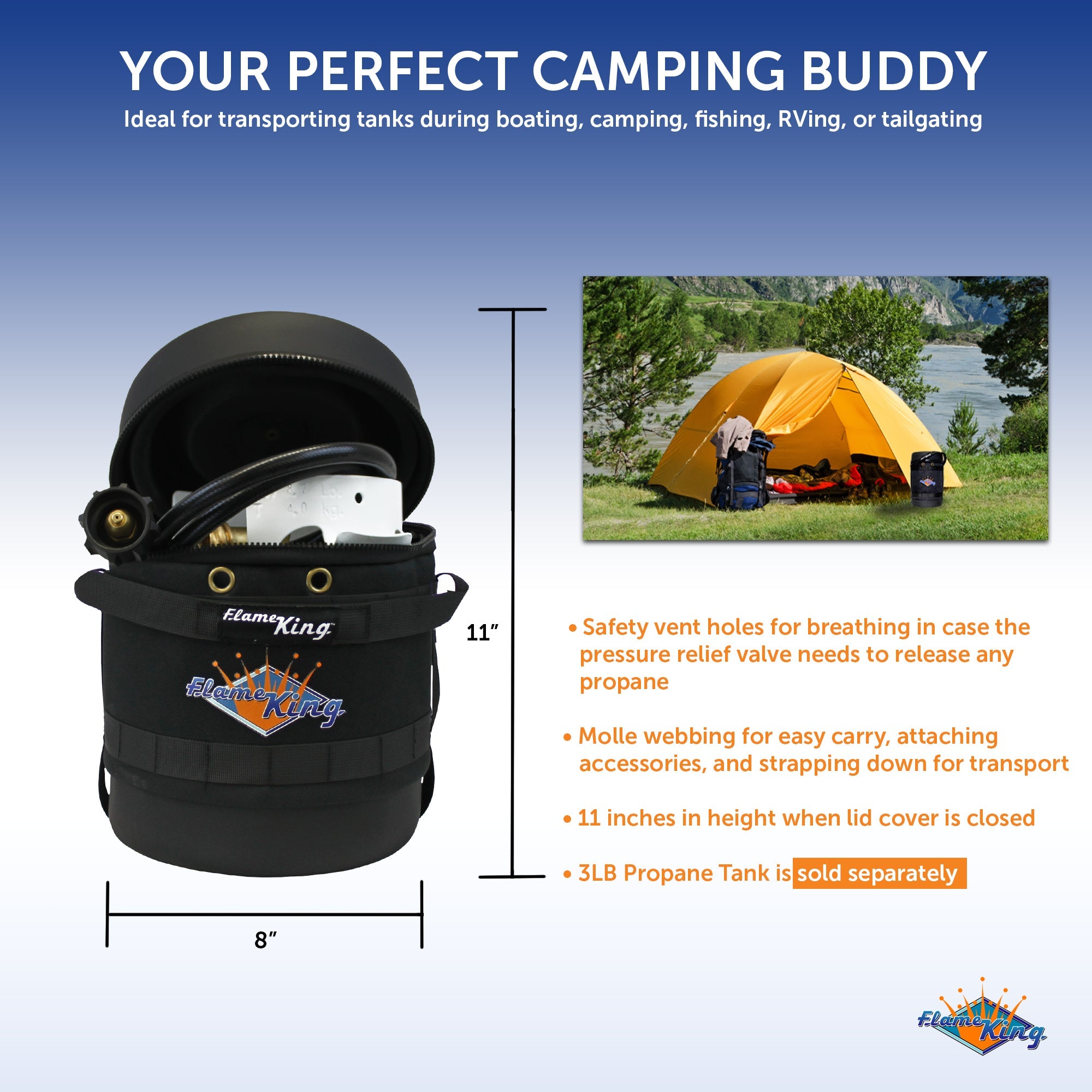 Flame King Propane Gas Hauler Kit-Insulated Protective Carry Case for 3lb Propane Tank plus Adapter Hose - We The Collective
