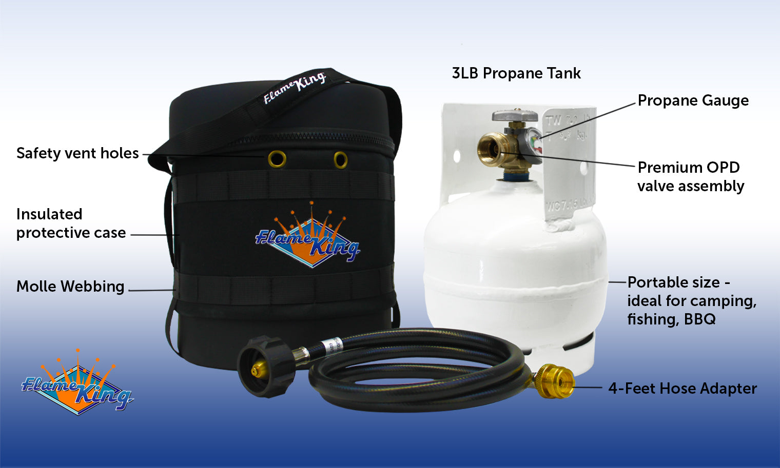 Flame King Propane Gas Hauler Kit 3lb Empty Propane Tank, Adapter Hose and Insulated Protective Carry Case - We The Collective