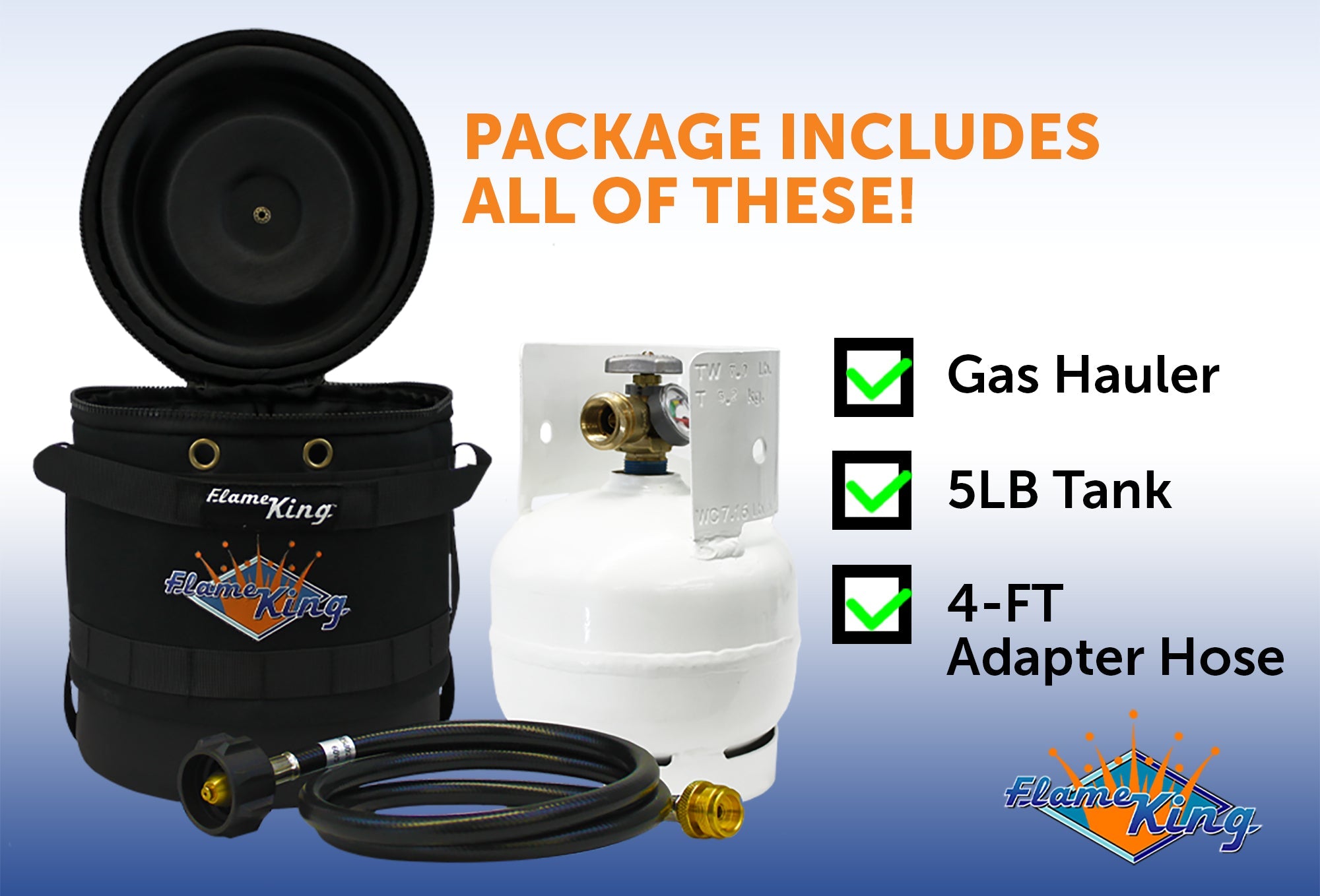 Flame King Propane Gas Hauler Kit 3lb Empty Propane Tank, Adapter Hose and Insulated Protective Carry Case - We The Collective