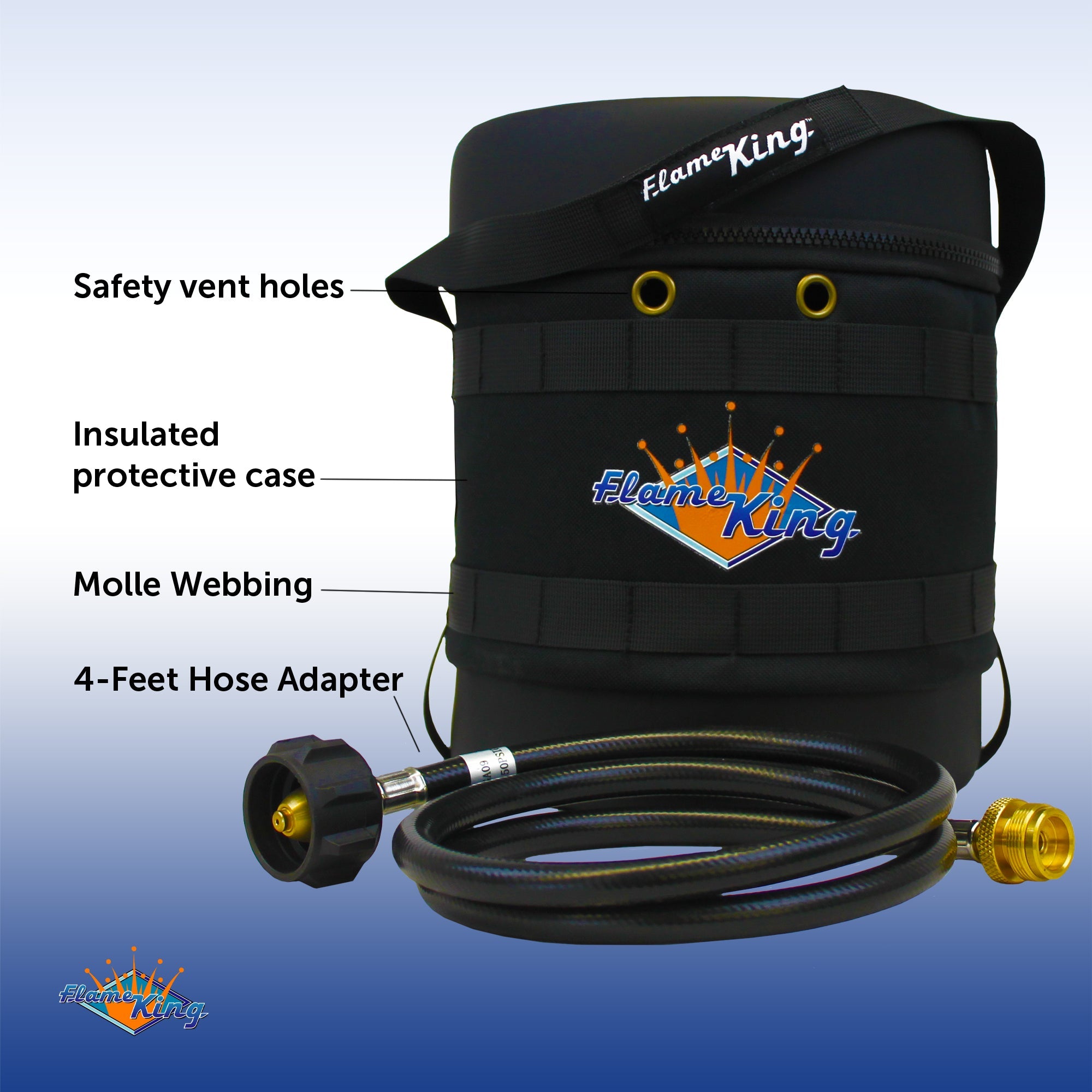 Flame King Propane Gas Hauler Kit-Insulated Protective Carry Case for 3lb Propane Tank plus Adapter Hose - We The Collective