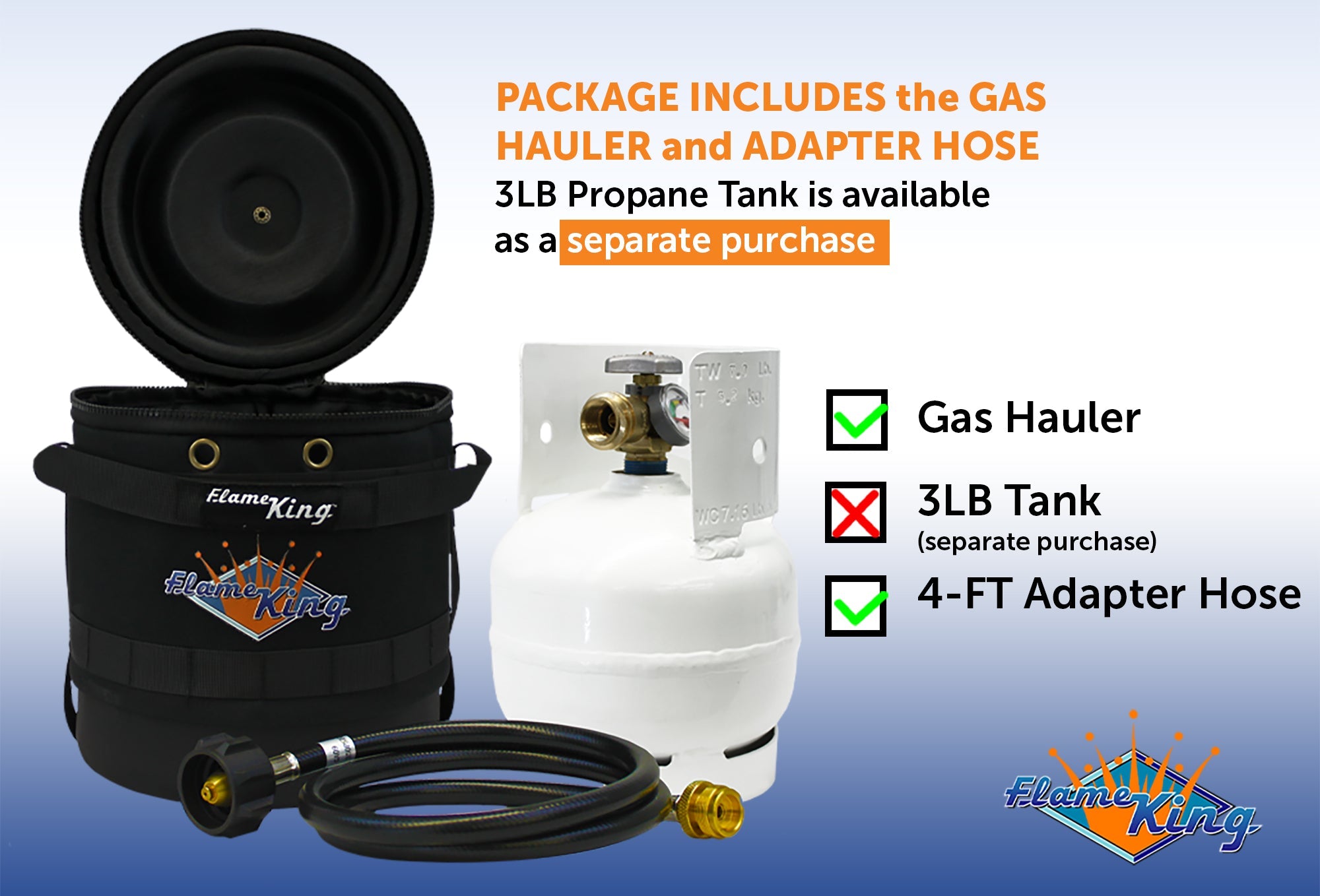 Flame King Propane Gas Hauler Kit-Insulated Protective Carry Case for 3lb Propane Tank plus Adapter Hose - We The Collective