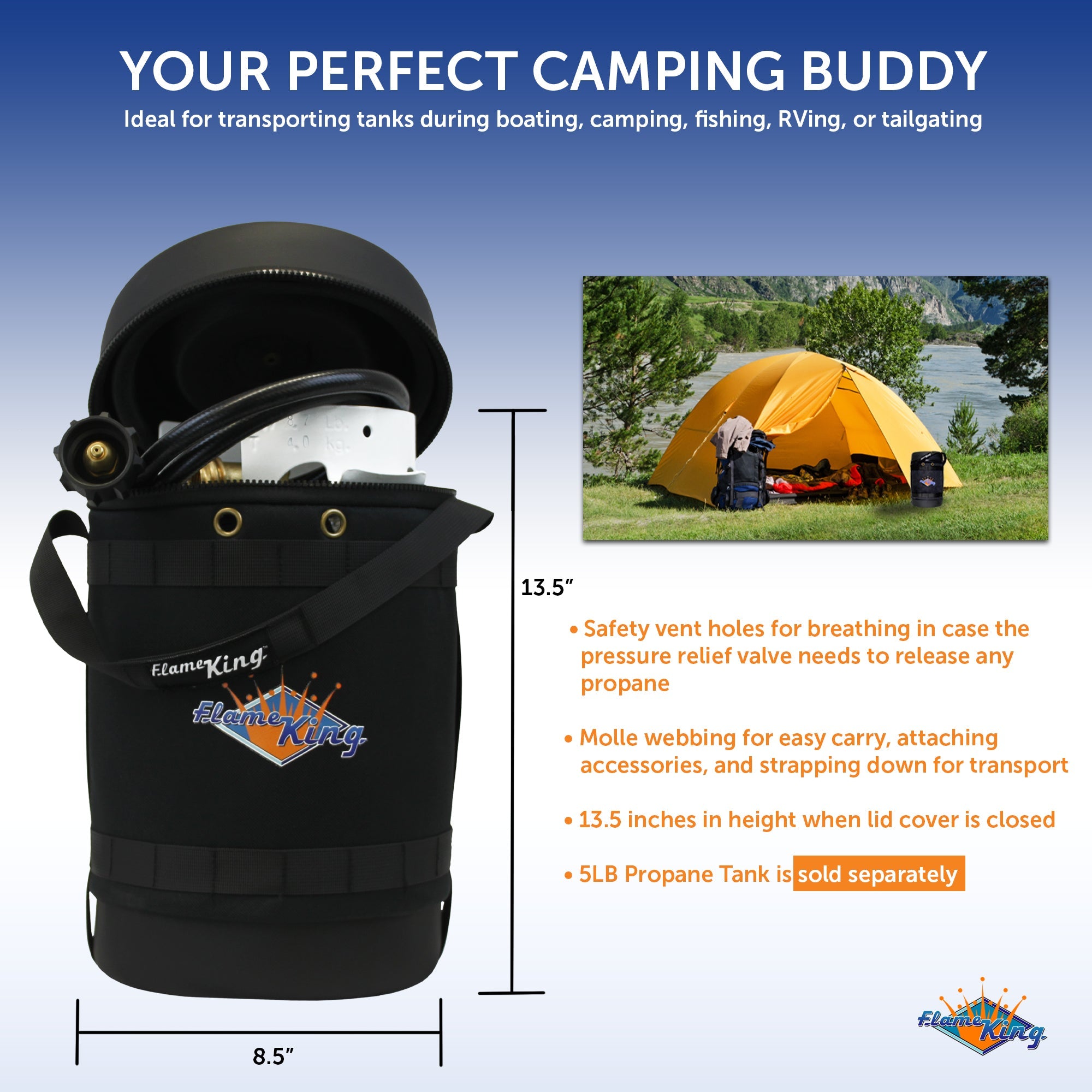 Flame King Propane Gas Hauler Kit-Insulated Protective Carry Case for 5lb Propane Tank plus Adapter Hose - We The Collective