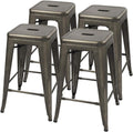 Set of four gunmetal grey metal barstools with backless design, stacking for indoor and outdoor dining, by HomePacific.