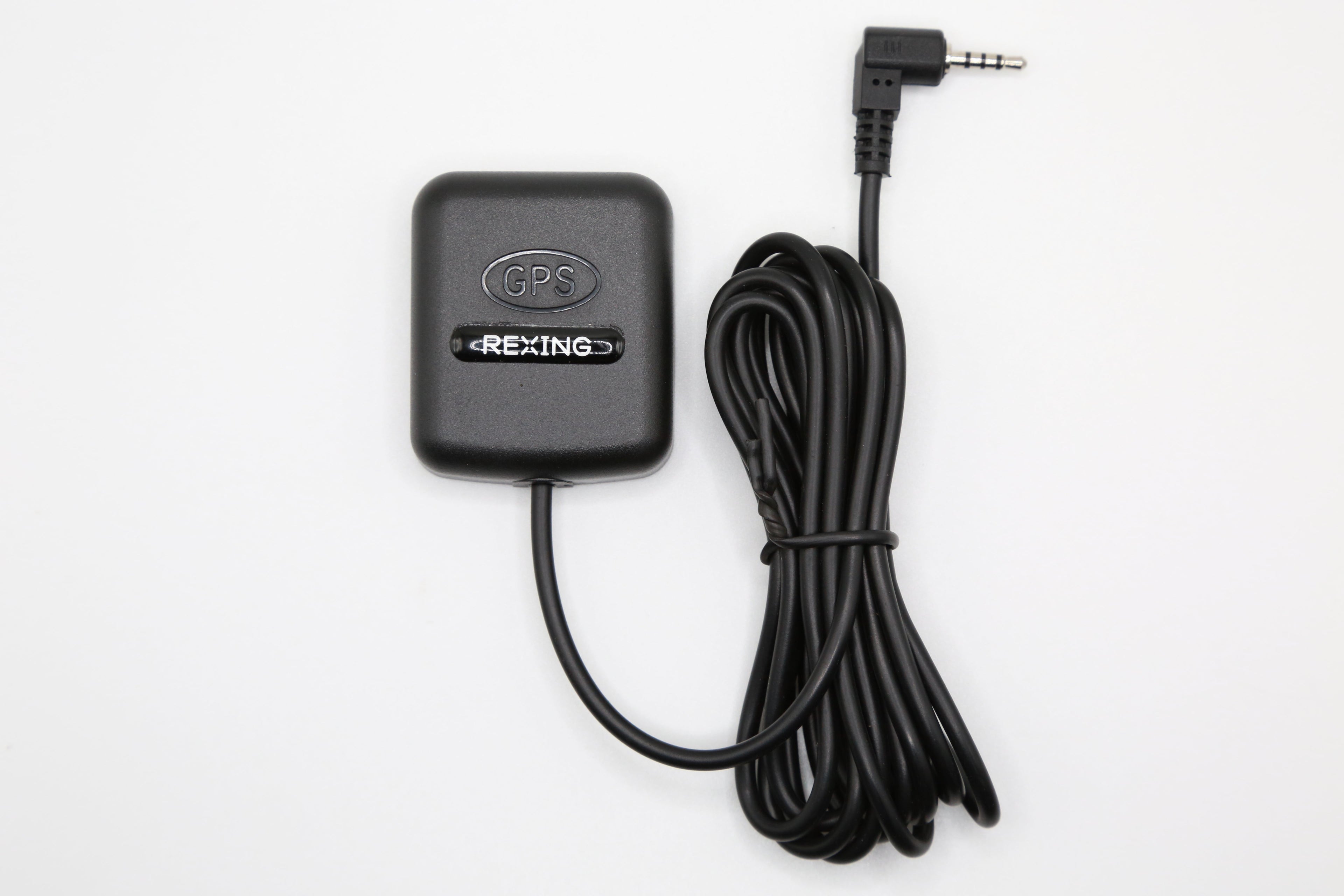 Rexing GPS logger for R4 dash cam, showcasing the compact device with labeled ports and buttons for easy use.