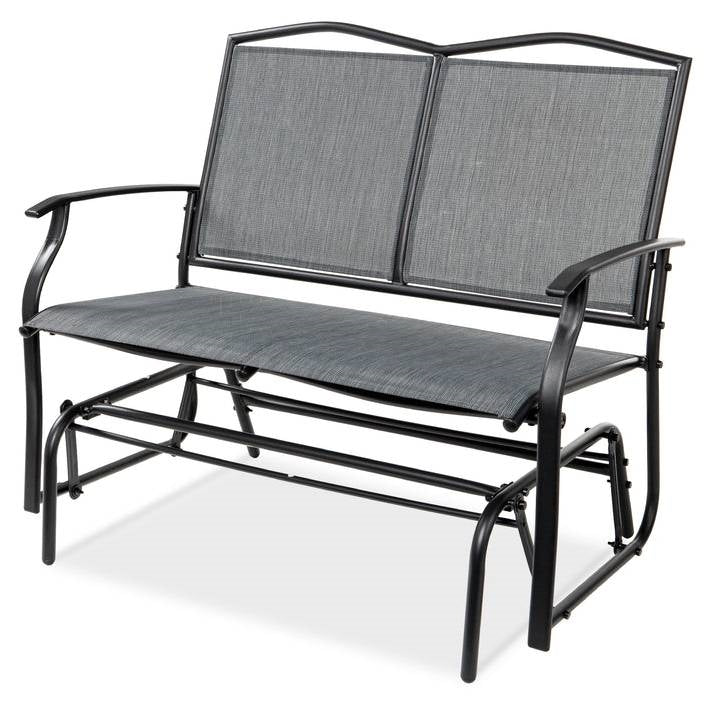 2 Seater Mesh Patio Loveseat Swing Glider Rocker with Armrests in Grey - OVERLANDERS Outfitter