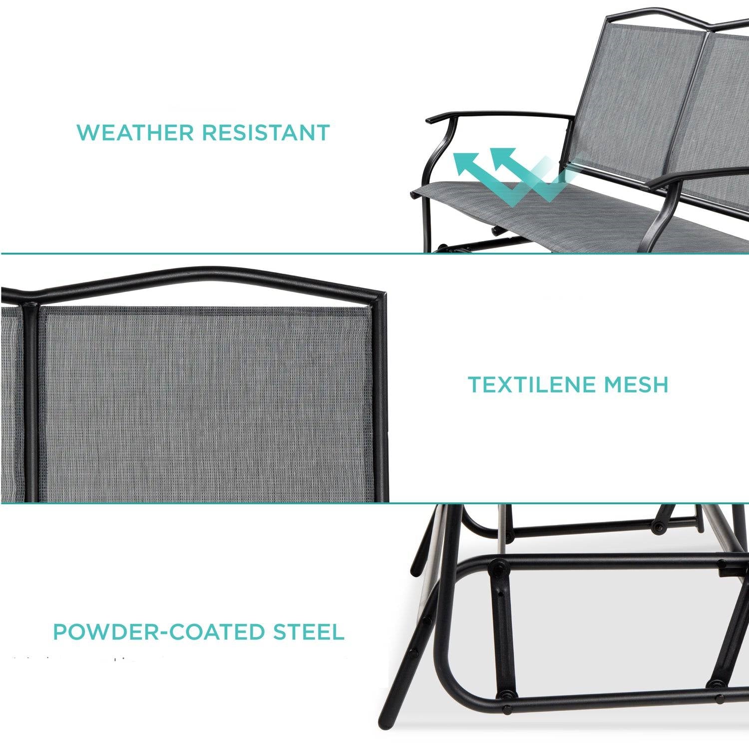 2 Seater Mesh Patio Loveseat Swing Glider Rocker with Armrests in Grey - OVERLANDERS Outfitter