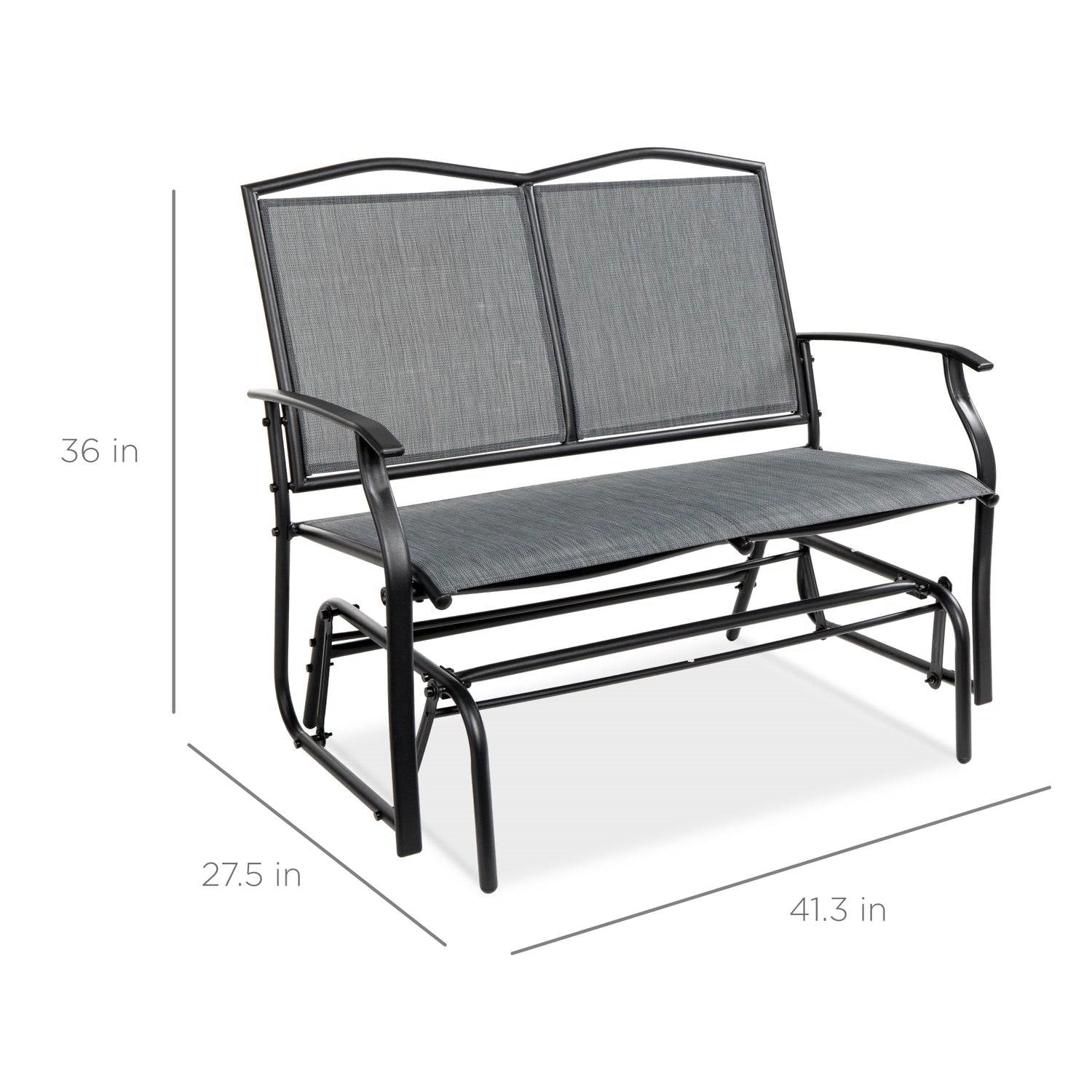 2 Seater Mesh Patio Loveseat Swing Glider Rocker with Armrests in Grey - OVERLANDERS Outfitter