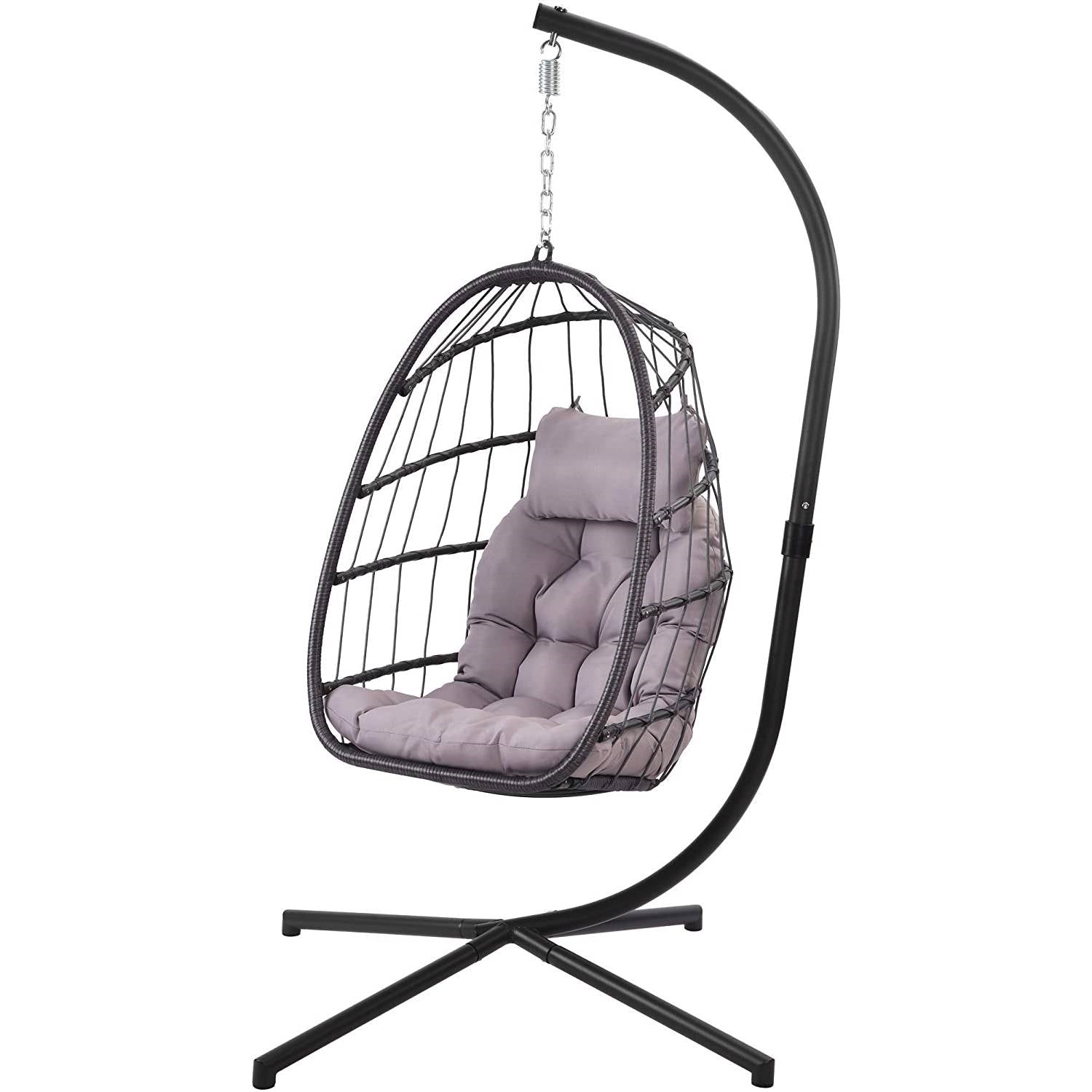 Grey Indoor/Outdoor Wicker Rattan Aluminum Frame Swing Egg Chair Hammock - OVERLANDERS Outfitter
