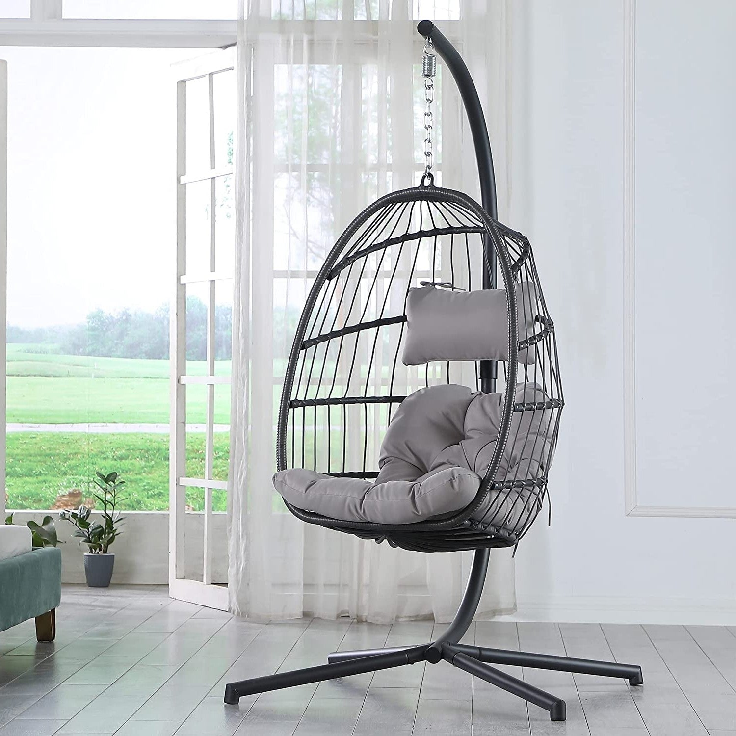 Grey Indoor/Outdoor Wicker Rattan Aluminum Frame Swing Egg Chair Hammock - OVERLANDERS Outfitter