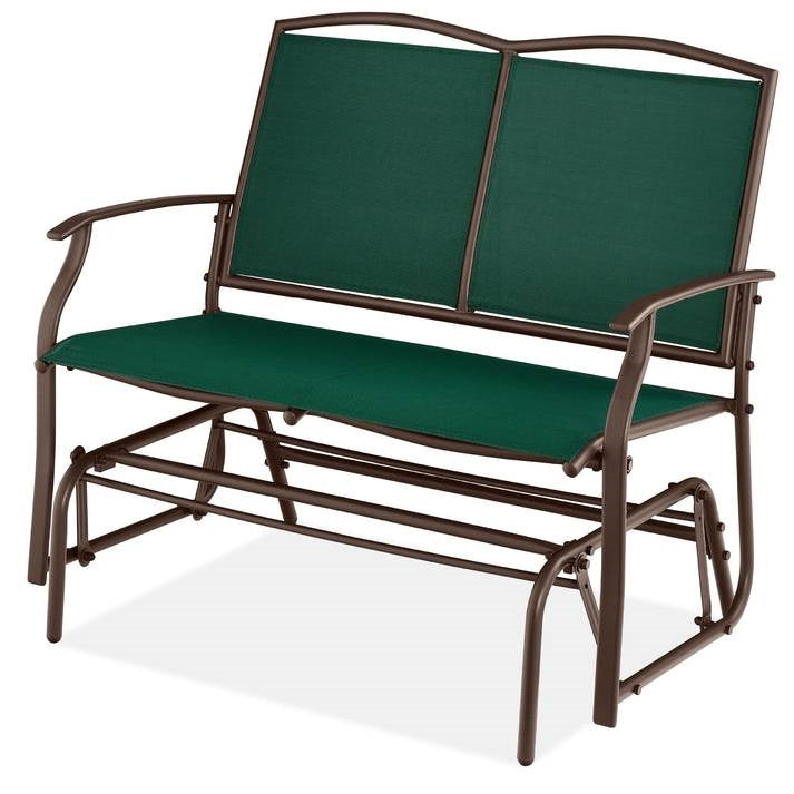 2 Seat Mesh Patio Loveseat Swing Glider Rocker with Armrests in Hunter Green - OVERLANDERS Outfitter
