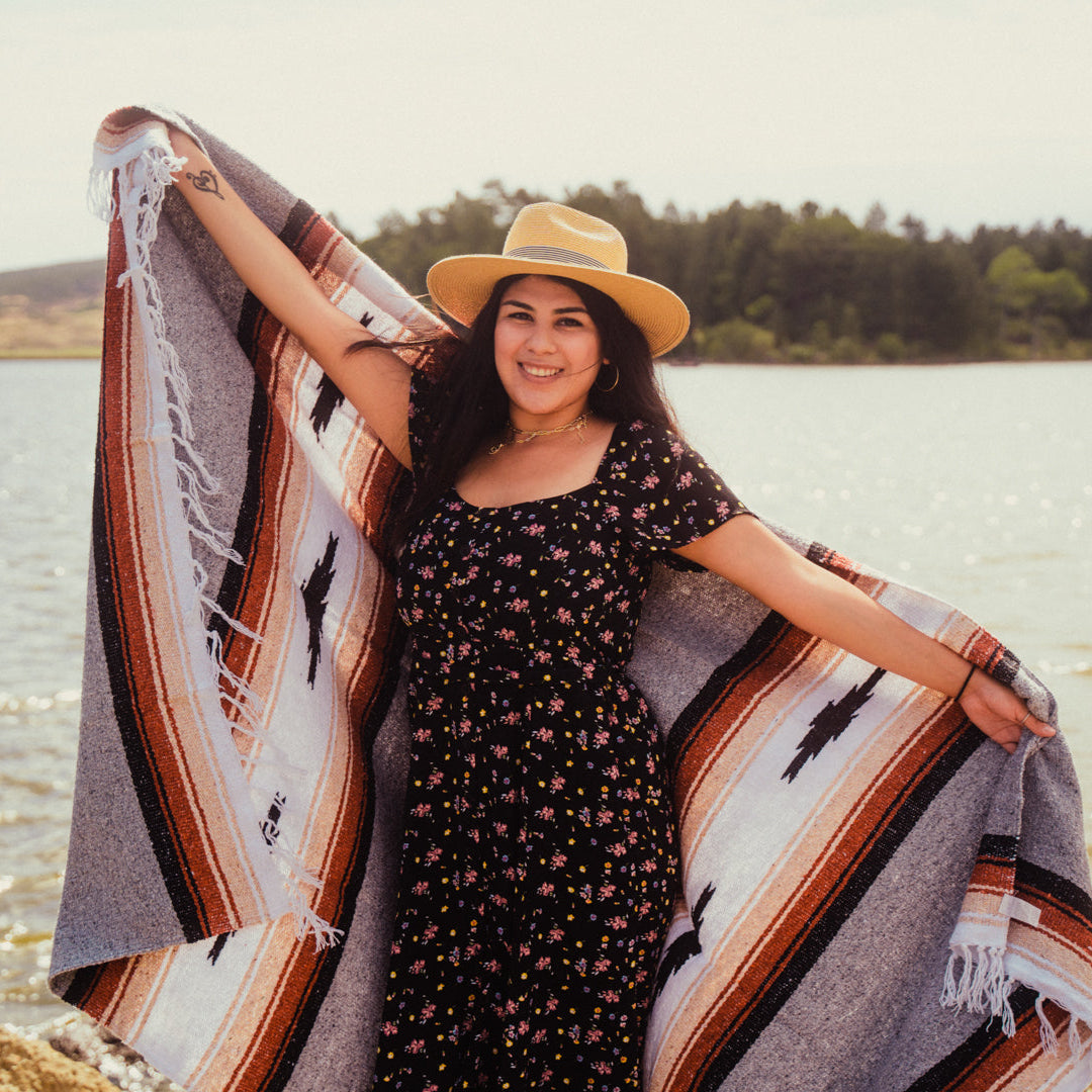 Grey Baja Mexican Diamond Yoga Blanket - OVERLANDERS Outfitter