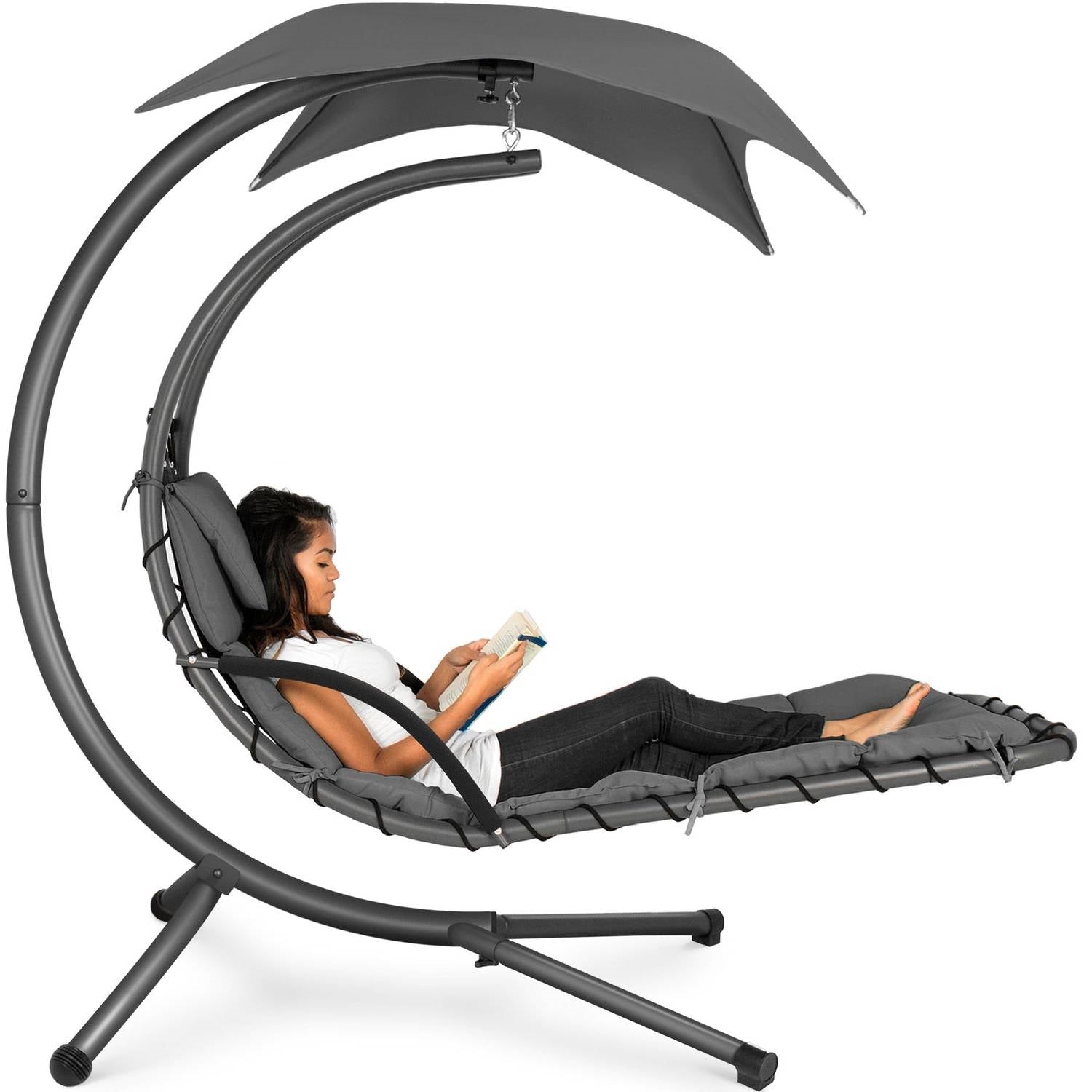 Grey Single Person Sturdy Modern Chaise Lounger Hammock Chair Porch Swing - OVERLANDERS Outfitter