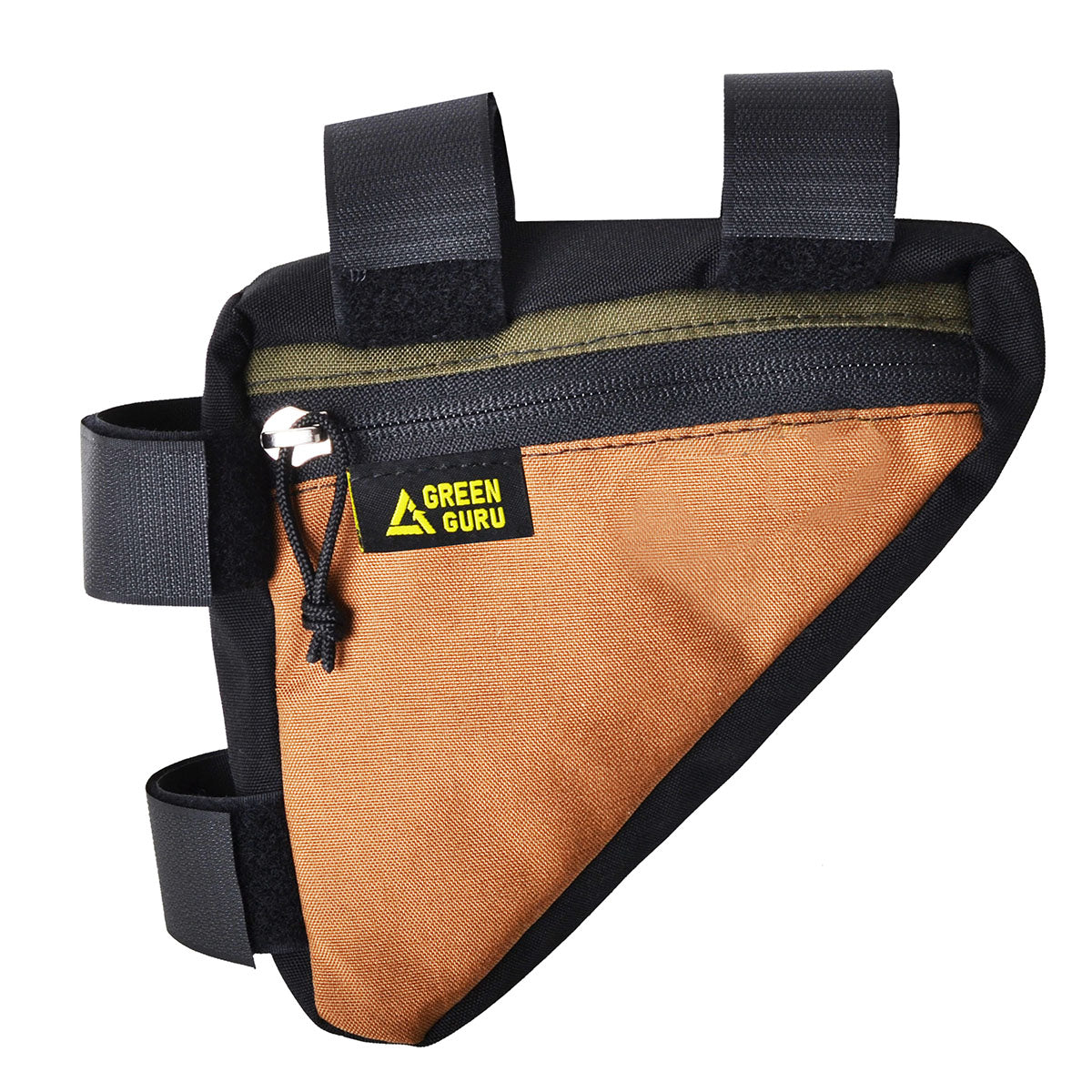 Green Guru Gripster Triangle Frame Bag by ZEITBIKE, medium-sized bicycle bag mounted on bike frame for storage.