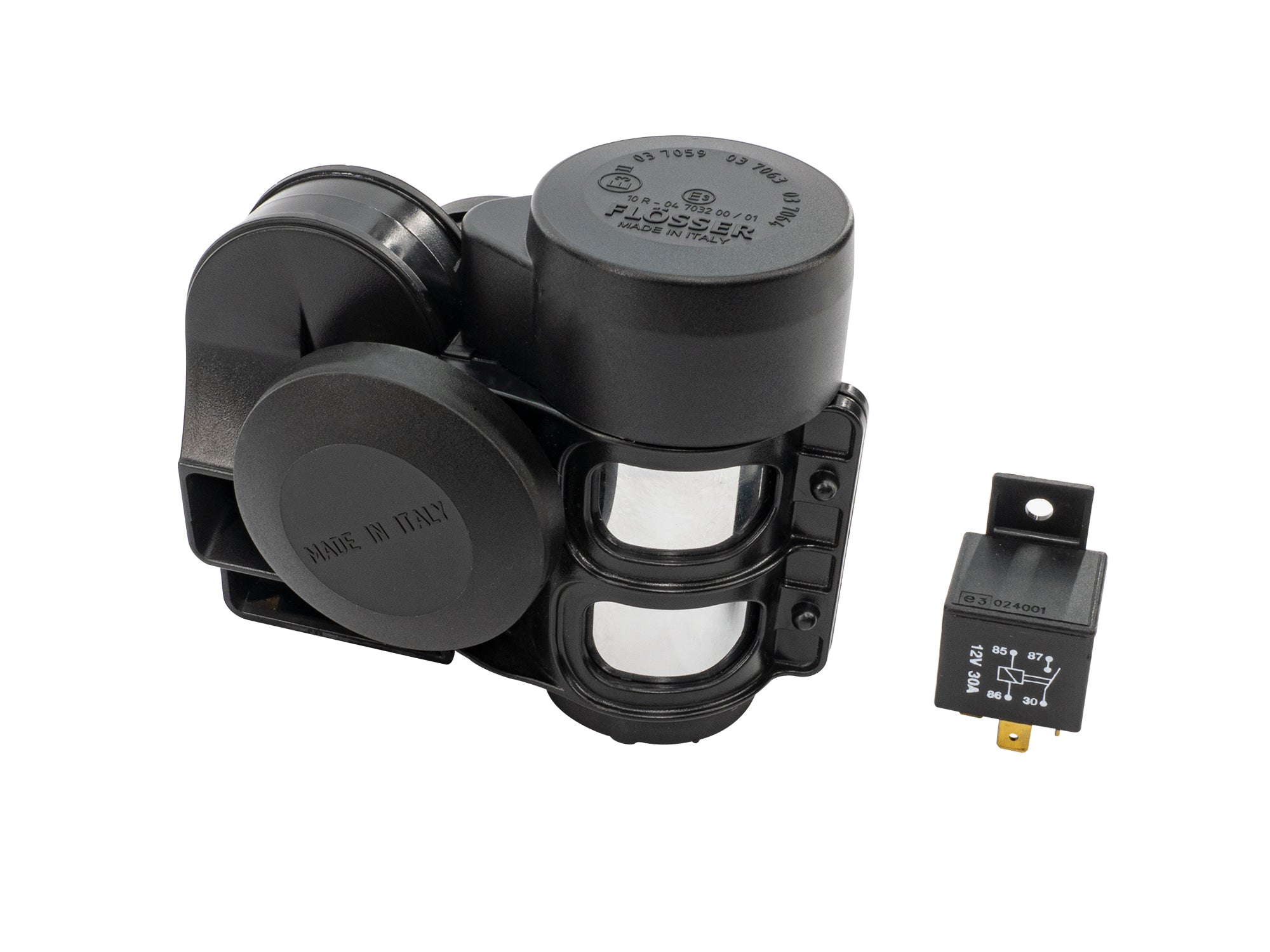 GoWesty air horn kit with chrome horn and mounting accessories, ideal for vehicle upgrades and automotive customization.