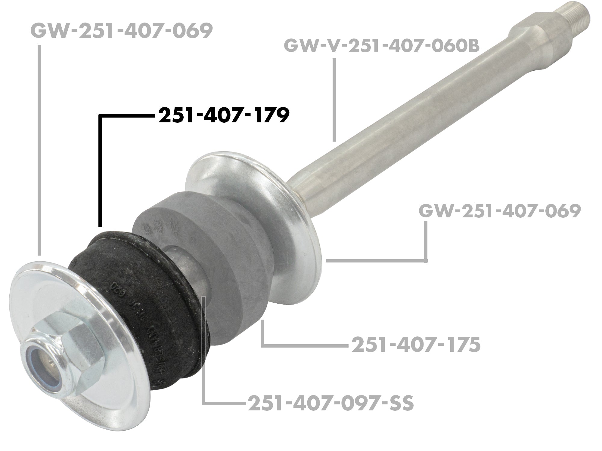 Front view of GoWesty Radius Rod Bushing, a mechanical part designed for vehicle suspension stability.