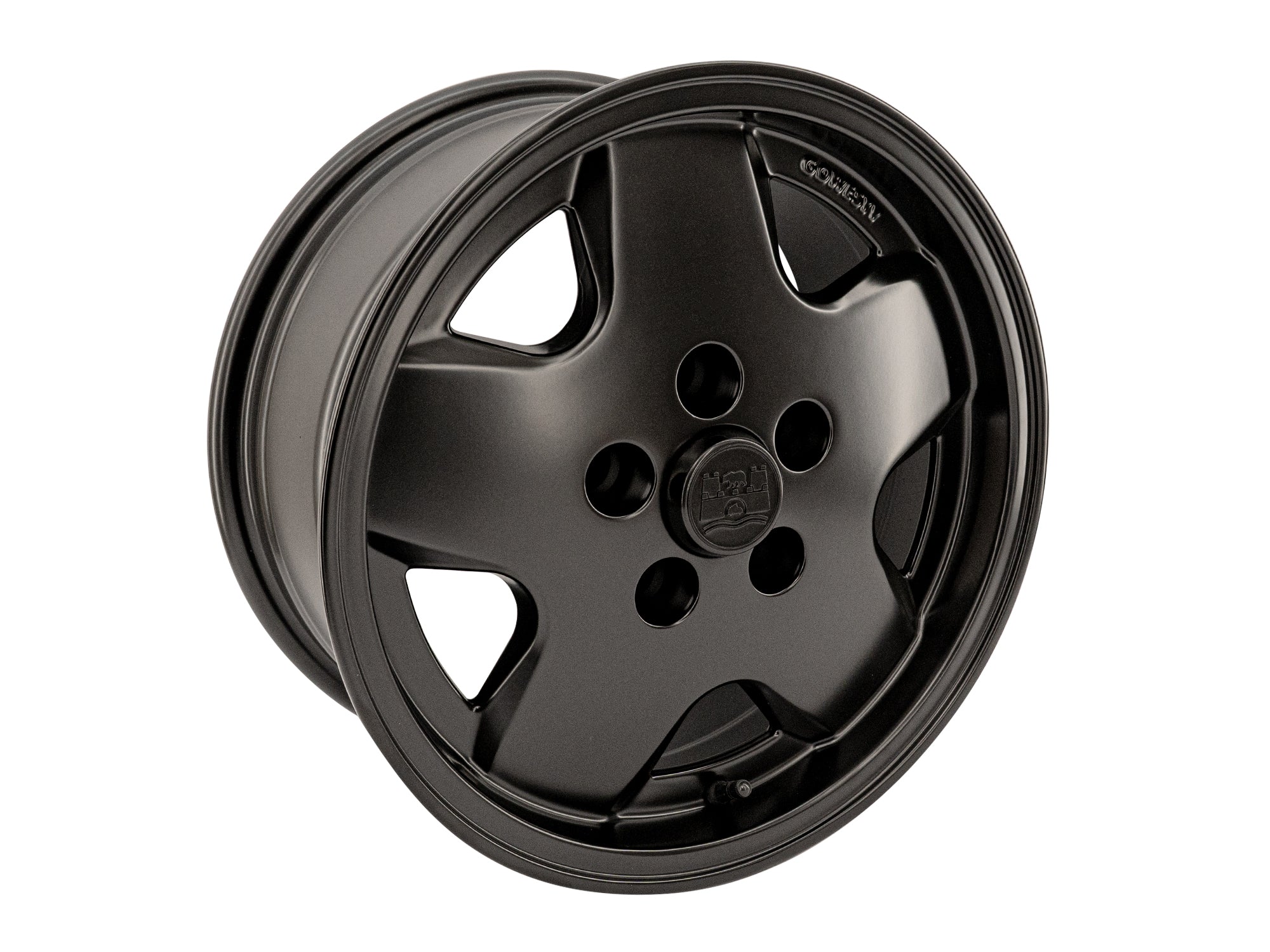 GoWesty OEM replica alloy wheel bundle for Bus/Vanagon, featuring black wheels with a sleek finish and matching tires.