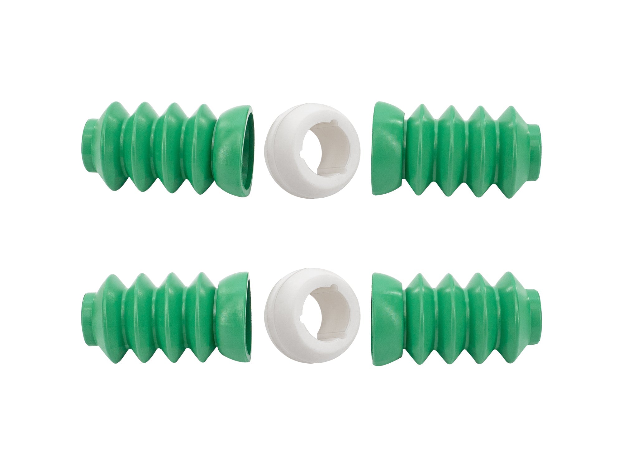 GoWesty Vanagon shift rod bushing and boot bundle with Teflon and DuroGreen material, showing close-up of bushings and boot assembly.